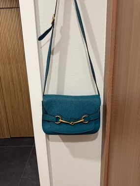 Gucci Turquoise Pebbled Leather Horsebit Crossbody